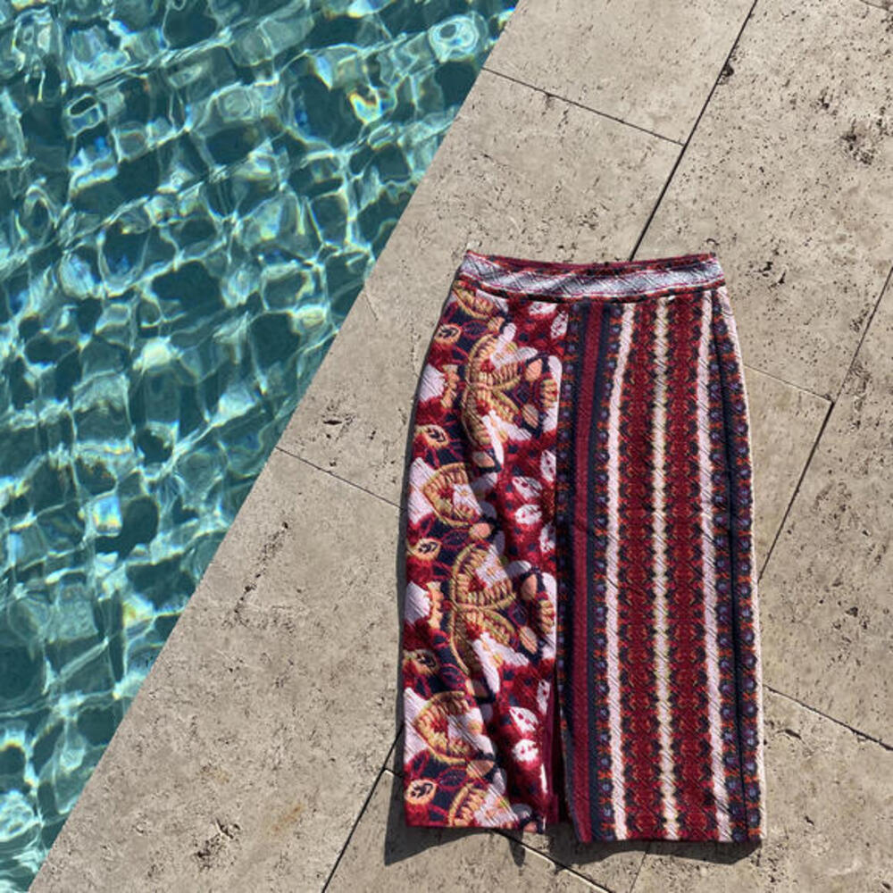 Anthropologie Maeve Colorful Print Midi Skirt Vacation Small